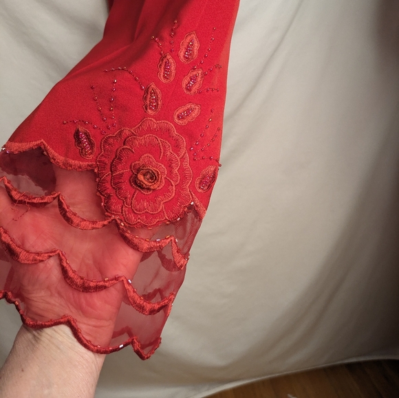 Nubiano New York Red Beaded  3 Piece Set Jacket Skirt Pants Evening Dressy - Picture 9 of 12